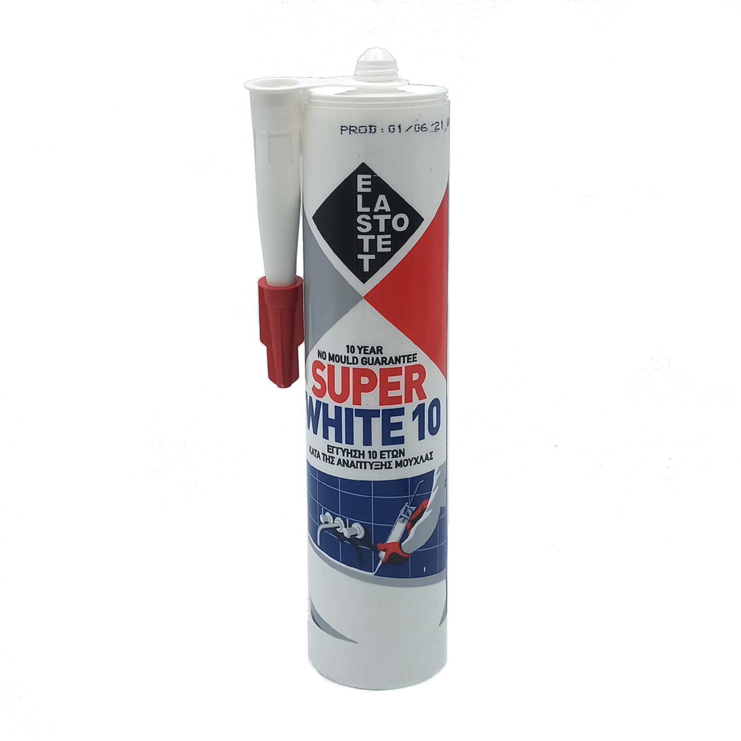 სილიკონი ანტიბაქტერიული ELASTOTET SUPER WHITE 10 SILICONE WHITE 280ml — სილიკონი და ჰერმეტკი